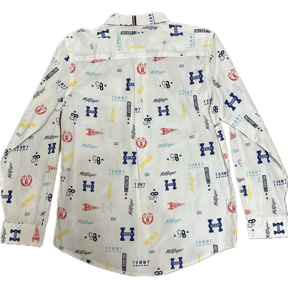 Tommy Hilfiger Boys Button-Up Shirt White Logo Print Size L (16/18) NWT - Picture 2 of 8